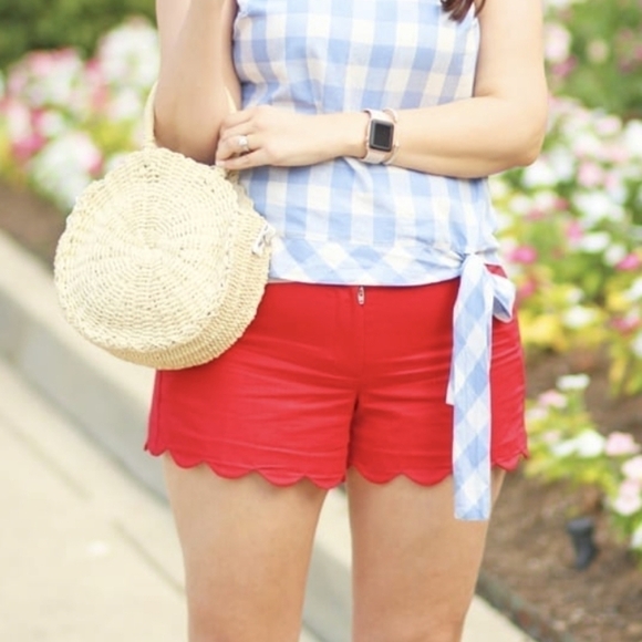 J Crew  4" Linen-Cotton Scalloped Hem Short Size 8 - Picture 1 of 9